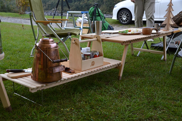 ウッドテーブル　キャンプ　テーブル　木製　ひのき　サブテーブル