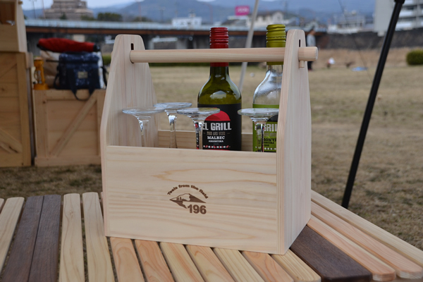 キャンプ　ワイン　ワイングラス　持ち運び　収納　ひのき　木製　ボックス　BOX