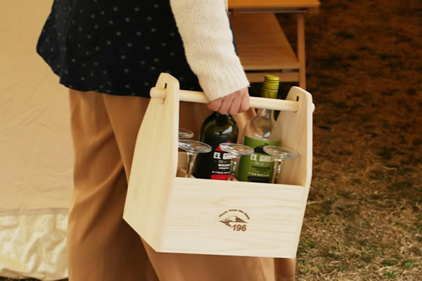 キャンプ　ワイン　ワイングラス　持ち運び　収納　ひのき　木製　ボックス　BOX