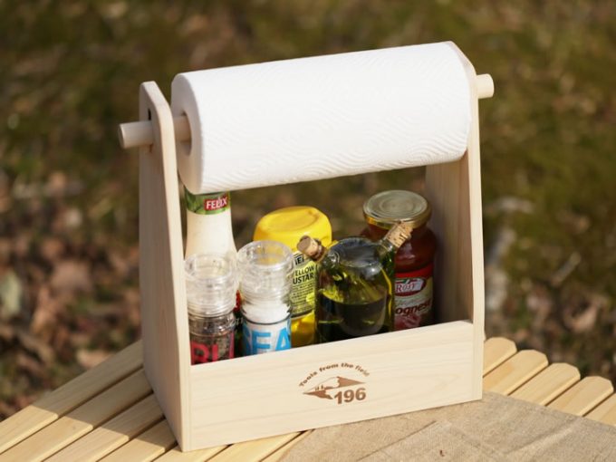キャンプ　調味料　ケース　ボックス　スパイス　木製　持ち運び　カバー　キッチンペーパー